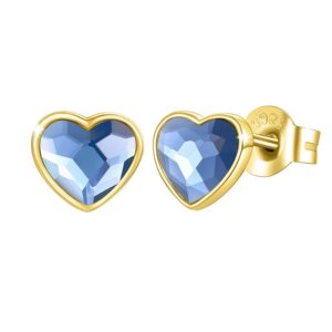 Ohrstecker Herzenskristall Blau Gold