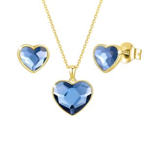 Schmuckset Herzenskristall Blau Gold